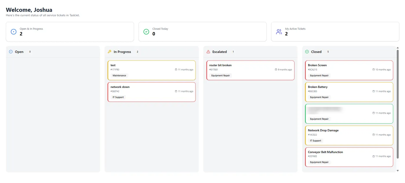 Custom service-ticket management application built by StaticBay Labs